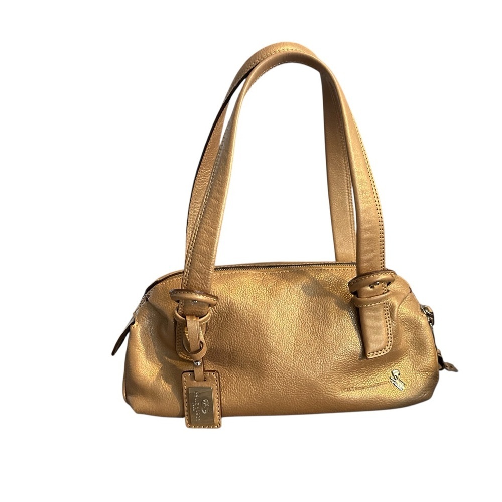 PELLE BORSA Gold Leather Handbag Purse Shoulder Bag CLEAN EUC